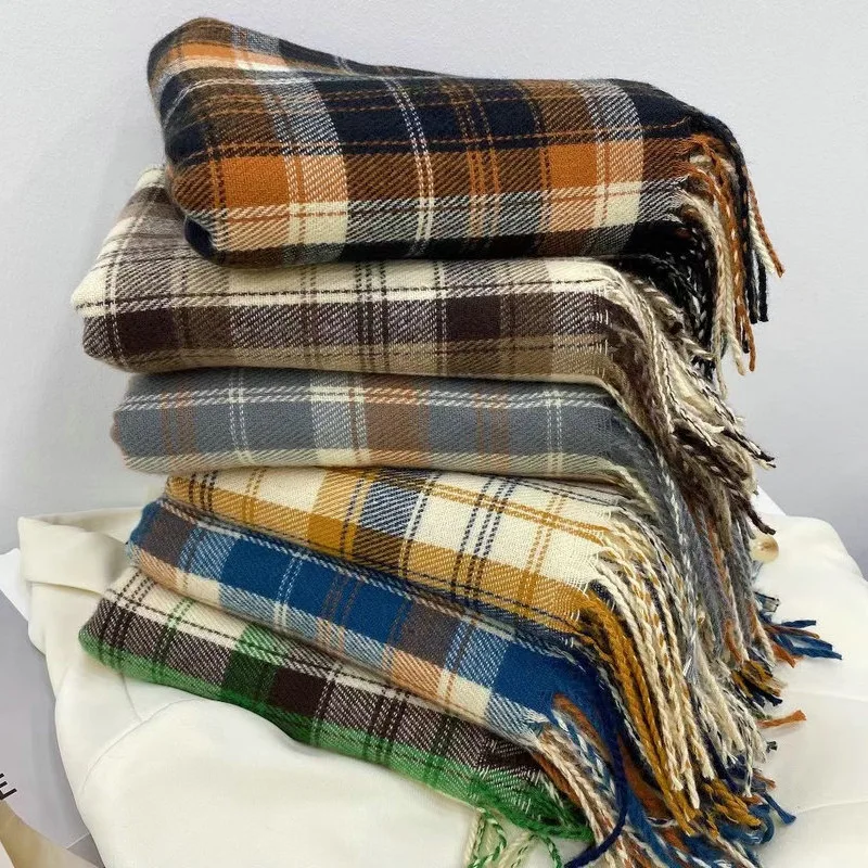 Cashmere Plaid Scarf for Men and Women, Warm Stripe Shawl, Double Sided, Versatile, Couples, Autumn, Winter, New