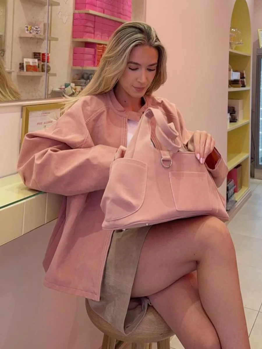 Bornladies Women's Retro Suede Velvet Jacket Stand Collar New Autumn Winter Coats Minimalist Outerwear Jackets