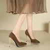 Leather Suede Super High Heels Spring New Pointy Shallow Mouth Thin with Waterproof Platform Temperament Single Shoes 3