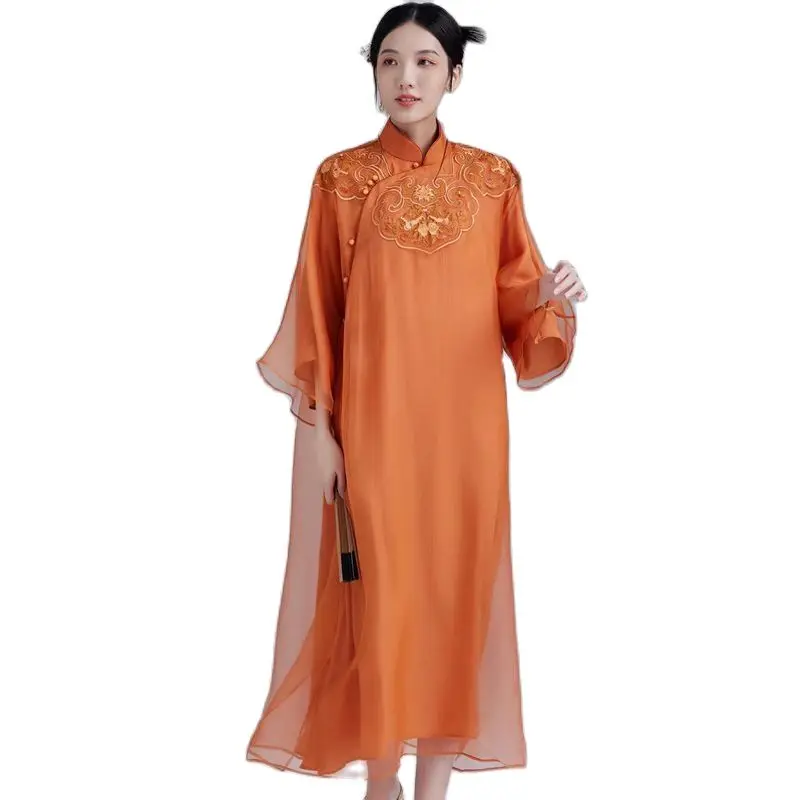 

2023 Women's Dress New Summer Style Retro Cheongsam Loose and Comfortable Appear Thin Printing Free Shipping