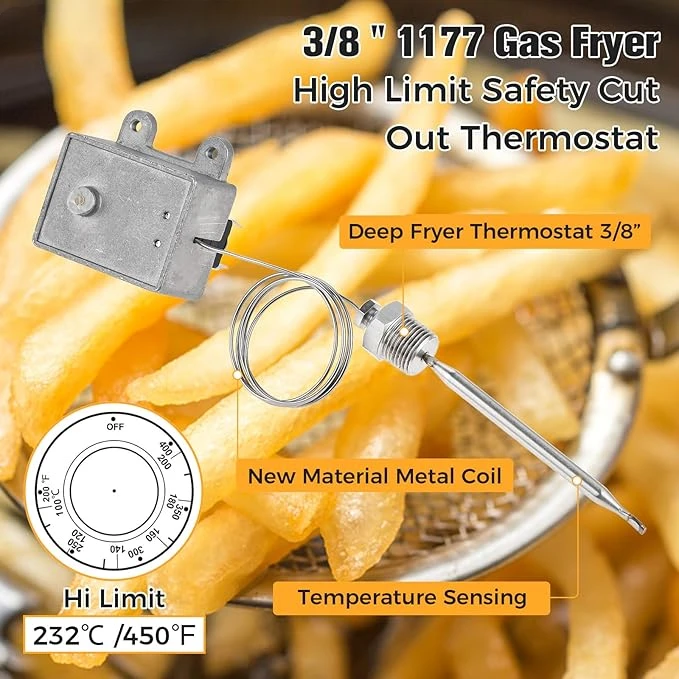232℃ /450℉ Thermostat High Limit Safety Fryer Switch For 3/8 "-18 NPT 1177 Gas Fryer High Limit Safety Deep Thermostats