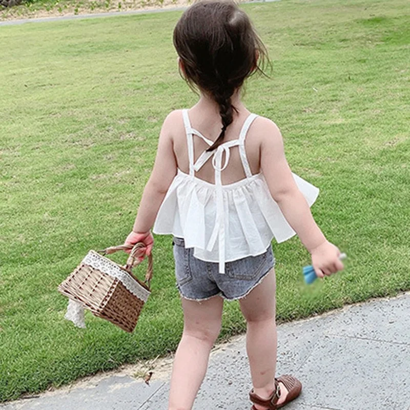 Kids Shirts Autumn Girls Sling Sleeveles T-shirt Princess Dress