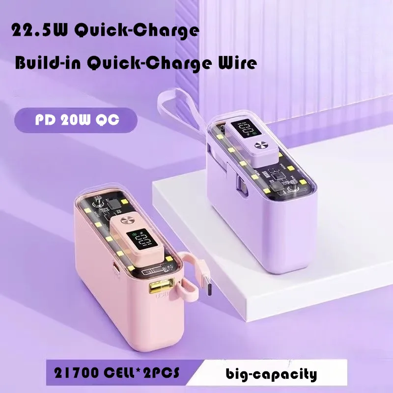 Guscio Power Bank Fai Da Te 5V/2A,5V/3A,5V/4.5A,9V/2.2A, Cavo Di Uscita Integrato 12V/1.6A Usb Qc4.0 Pd 22.5W 21700 18650 Cella Di Batteria