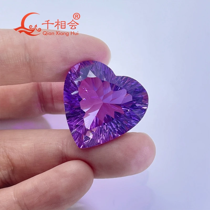 42ct Natural Amethyst Heart Shape Gemstone Millennium Cut Loose Stone for Jewelry Making with GRC Certification