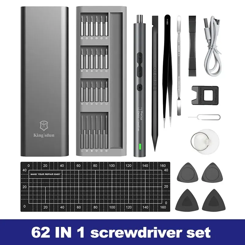 Elektroschrauber-Präzisionssets, 62-in-1-Elektrowerkzeug-Set, wiederaufladbar, kabellos, Mini, kleine magnetische Bits für Xiaomi Cell Mobile – Detail 4