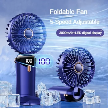 Handheld Neck Hanging USB Mini Fan Foldable Portable 5 Speed Rechargeable Fan With Phone Stand And LED Display Screen 1