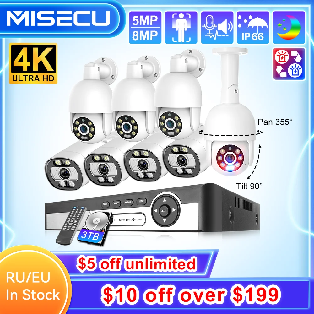 

MISECU H.265 NVR 8CH 4K PTZ POE Security Camera System Outdoor 8MP Human Detect 5MP CCTV Recorded Surveillance Protection Kit