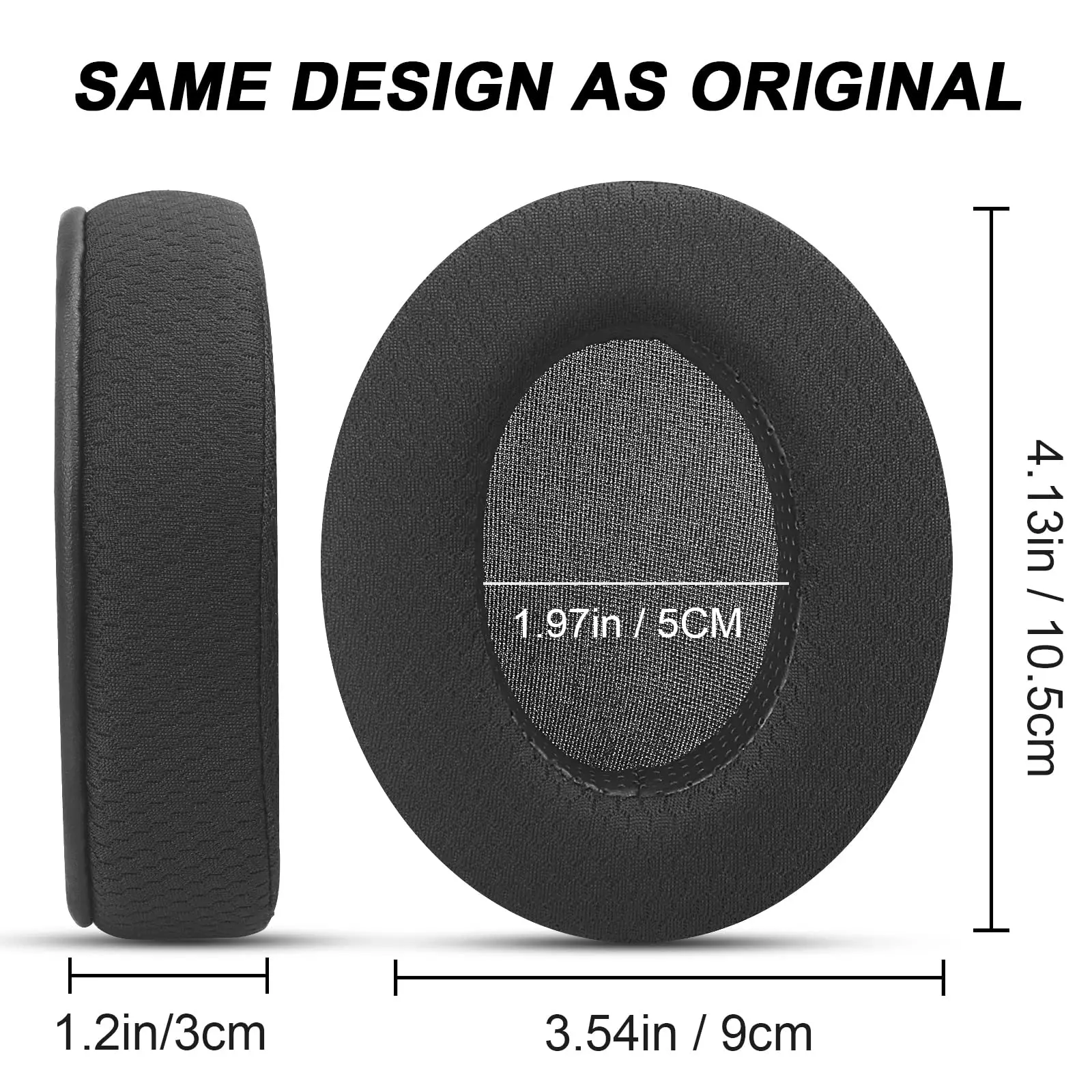 Upgraded Replacement Mesh Fabric Earpads Cushions for HyperX Cloud/Alpha, Audio Technica M50X/M40X headphones (Added Thickness)