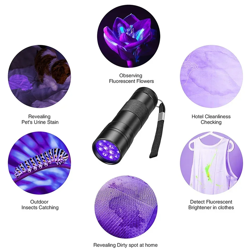UV Handheld Waterproof Blacklight Flashlights 12 Led 395nm Mini Light Torch for Pets Urine Stains uv flashlight
