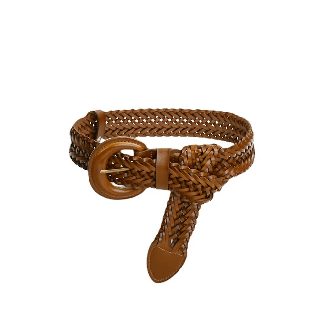 Women's Braided Woven Leather Belt, Women Trendy Retro Leather Braided Belt  with Metal Buckle,Black,100cm : : Clothing, Shoes & Accessories