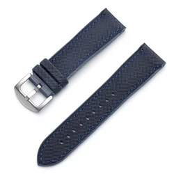 Versatile Canvas Nylon Waterproof Watch Strap - Sport & Business Style - 22mm (Blue - Silver)