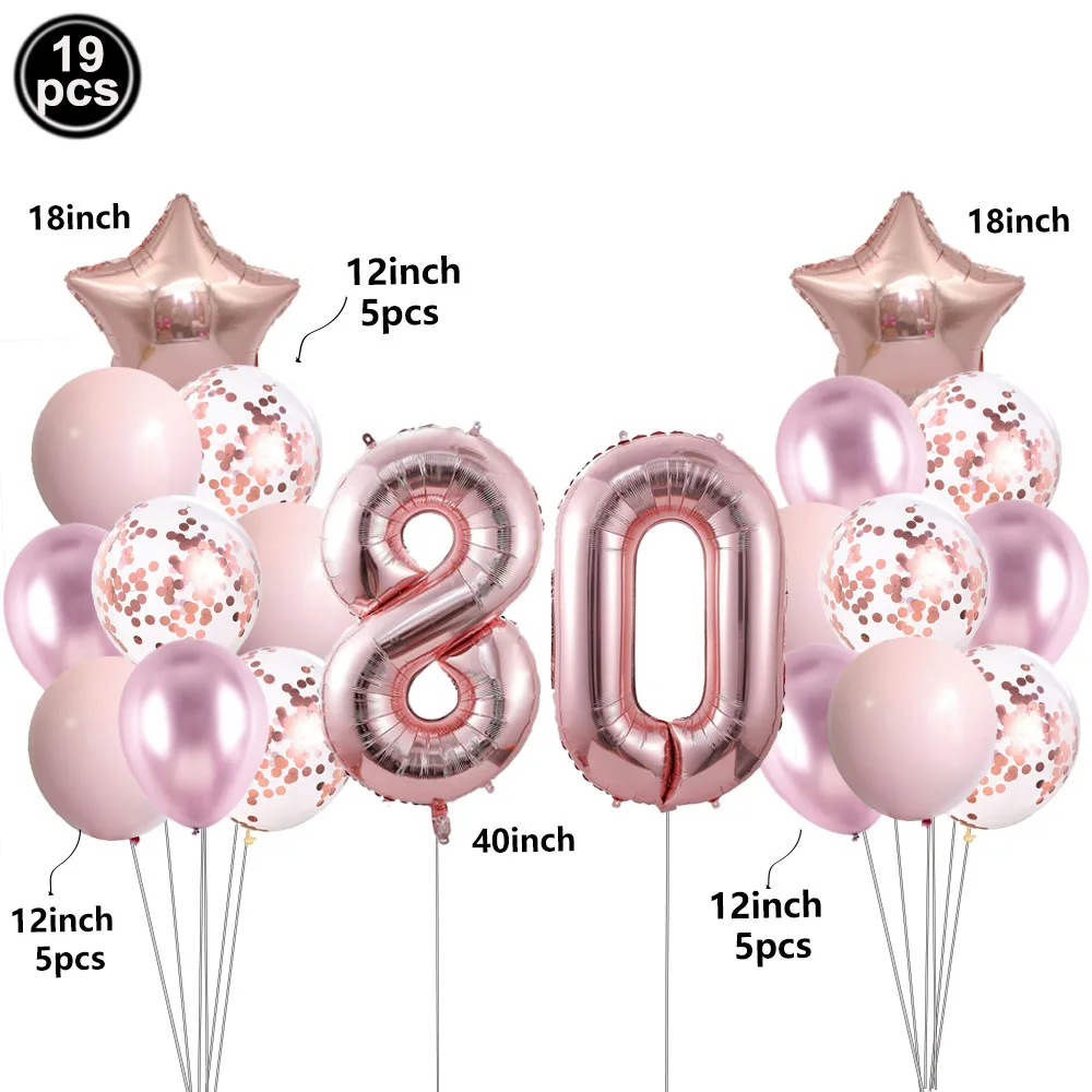 19-teiliges Roségold Geburtstagszahlen-Kombinationsset Folienballons 10.-80. Geburtstag Party-Dekoration für Erwachsene und Kinder – Detail 8