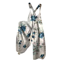 Autumn Women Floral Tribal Print Patchwork Wide Leg Jumpsuit Party Fashion O-Neck Overalls Lady Asymmetrical Jumpsuit Robe - Image 3