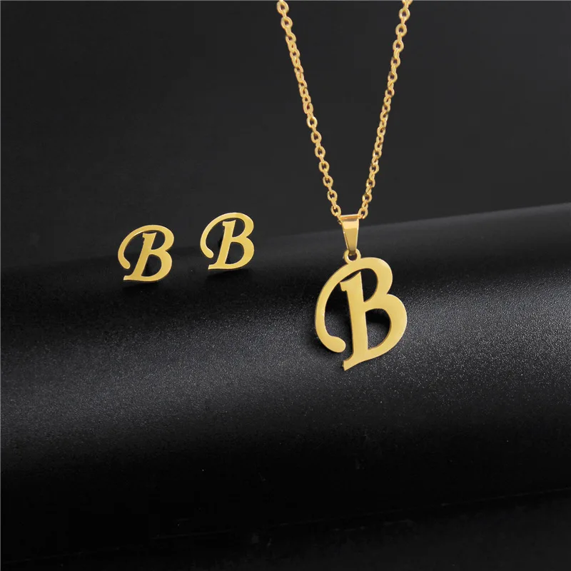 alphabet pendant necklace and earrings set