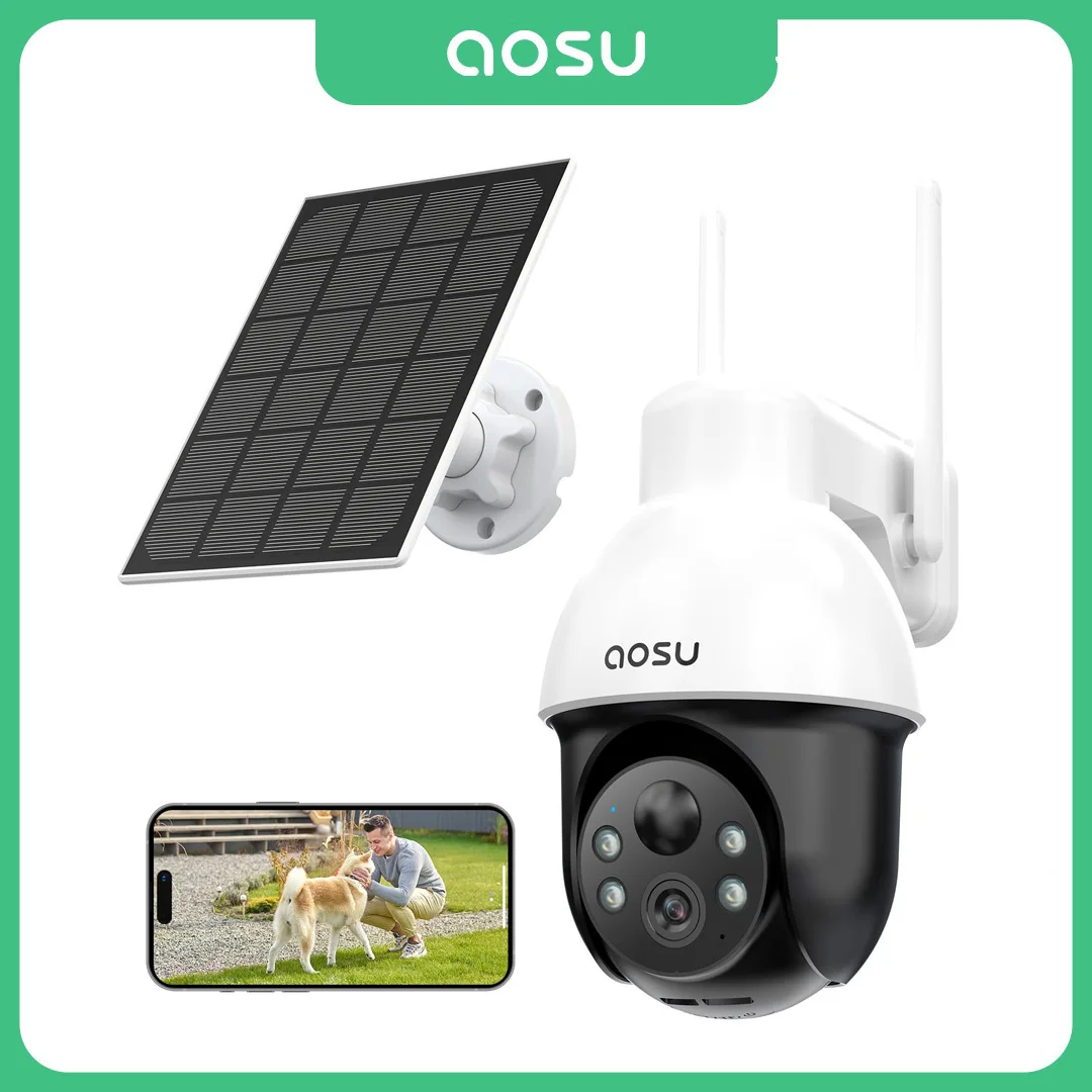 AOSU 100% Wire-Free 5MP PTZ Solar Camera WiFi 5000mAh Battery Wireless Camera Two-way Audio PIR Human Detection CCTV Camera 1