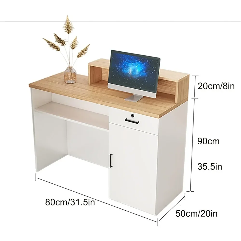 Modern Reception Desk,with Lockable Drawers, Great Space Saver Receptionist Desk, for Salon Reception Checkout Office(Gray 1) 2