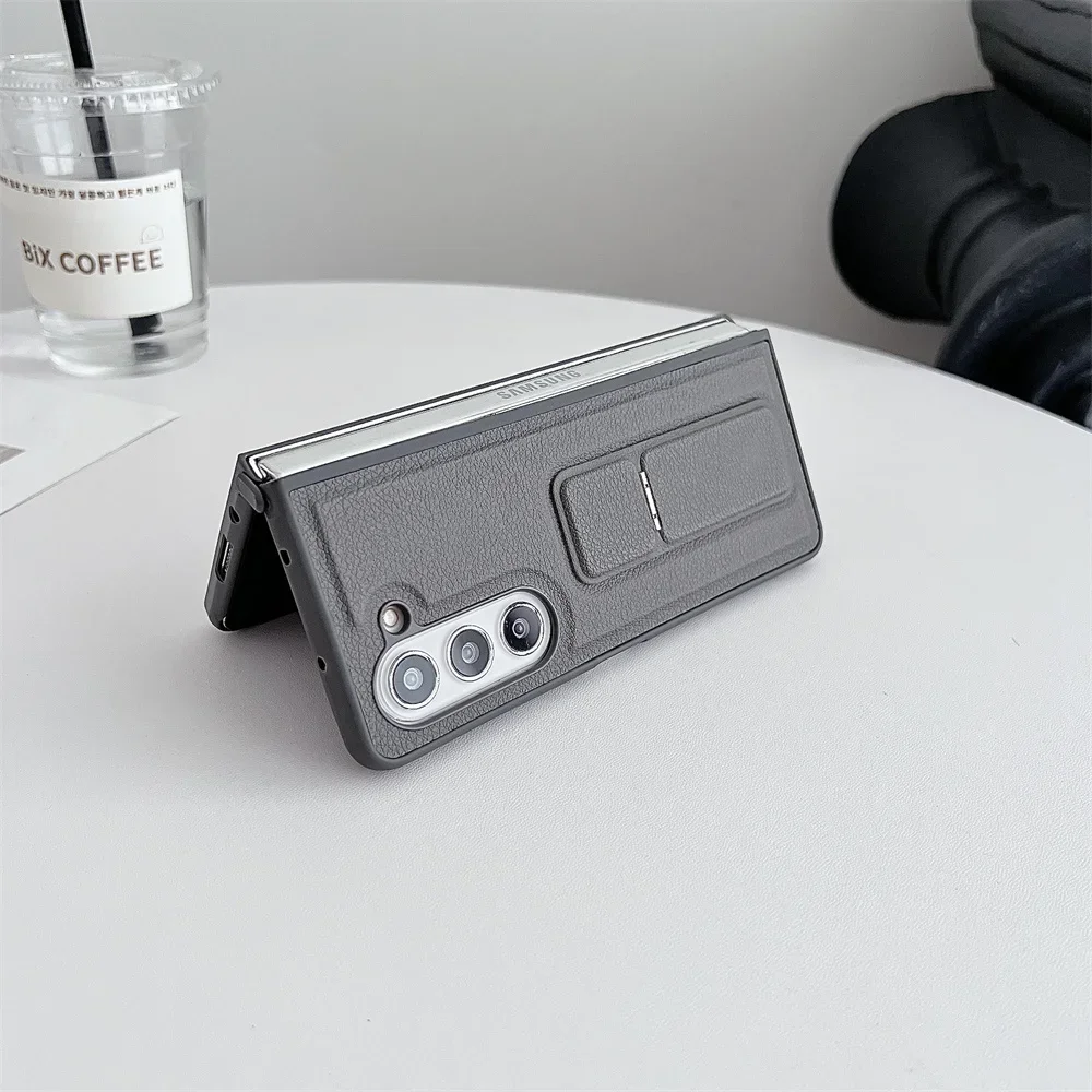 PU Leather Cover with Invisible Bracket - Premium Hard Plastic Phone Case