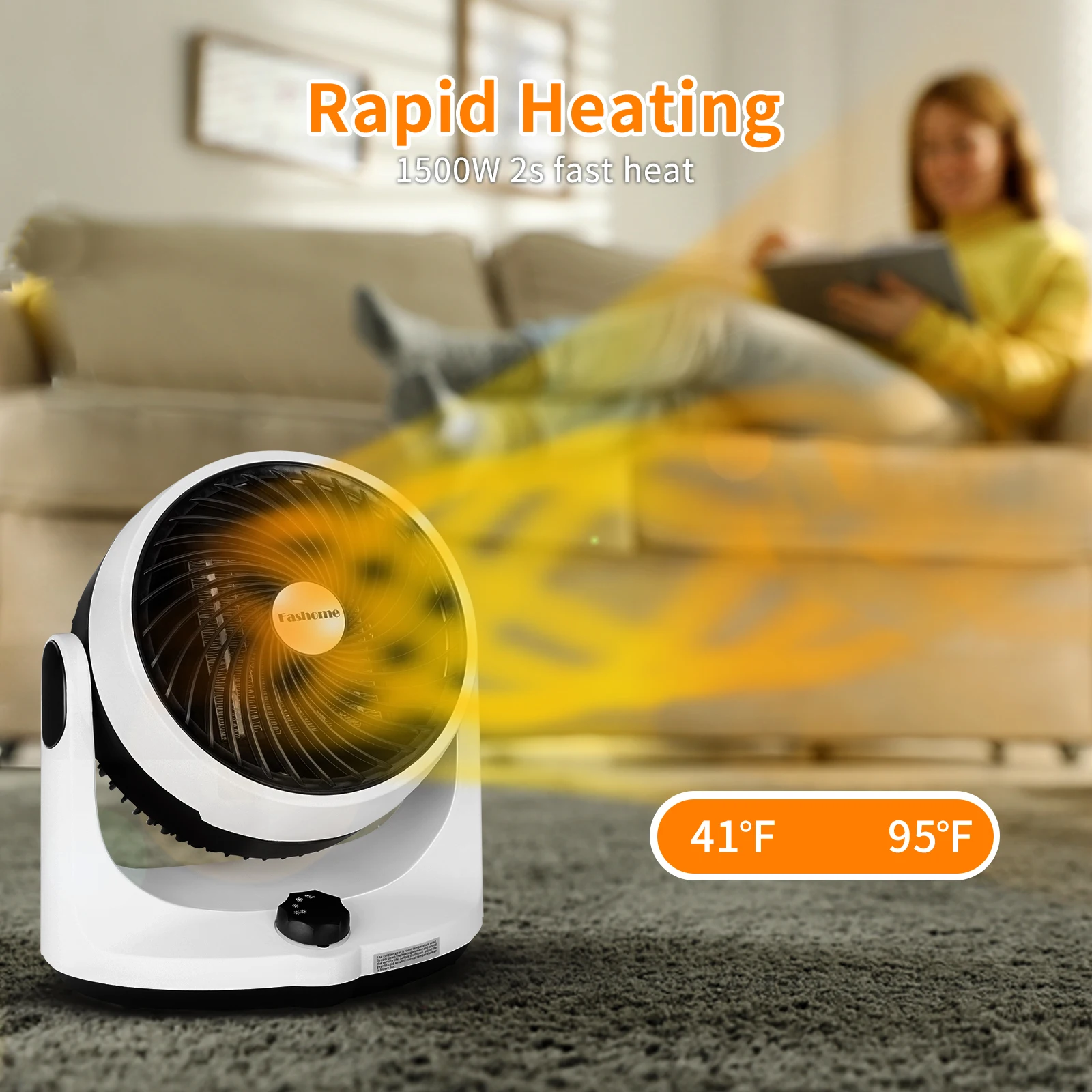 1500W Portable Electric Heater Air Circulator Fan Heater Cooling Heating Desktop Fan PTC Rapid Heating Electric Energy Saving 3