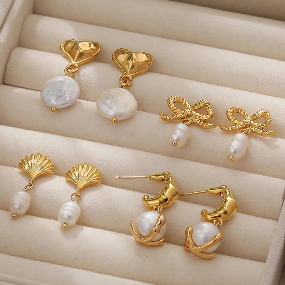 Premium Freshwater Pearl Dangle Earrings Geometric Irregular Beads Huggie Ear Hoops Necklace Women Bracelet Summer Trend Jewelry