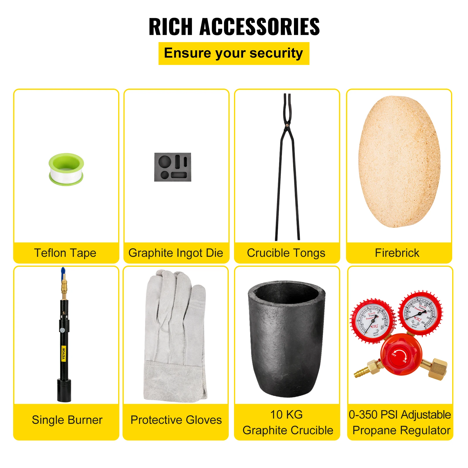 VEVOR Propane Melting Furnace 2/4/5/6/10 KG Metal Foundry Furnace Kit w/ Graphite Crucible & Tongs Casting Smelting - Image 6