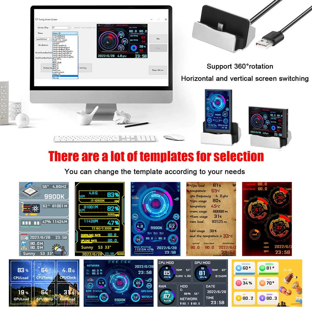  USB cŸ ǻ , ¥ ǥ CPU, GPU RAM, HDD, DIY ǻ  ÷, 360  ȸ, 3.5 ġ IPS,  ȣȯ