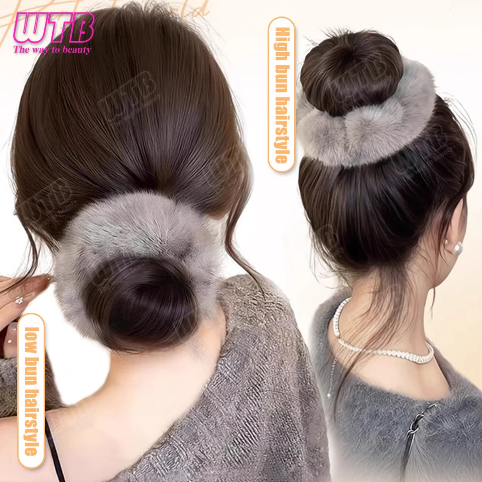 WTB 합성 가발 그립 스타일 그레이 플러시 헤어 액세서리 스타일 스트레이트 도넛 번 여성들이 매일 착용하기에 적합