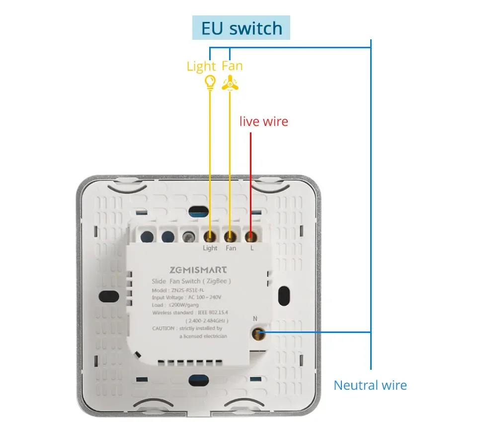 Zigbee Smart Fan Light Switch Neutral Required 1 Gang Touch Light Switch with Sl