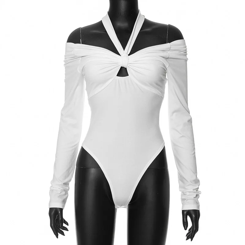 BKLD Clothes For Women2023 Autumn Winter New Long Sleeve Y2k Top Off The Shoulder Halter Neck Hollow Out Slim Fit Bodysuit