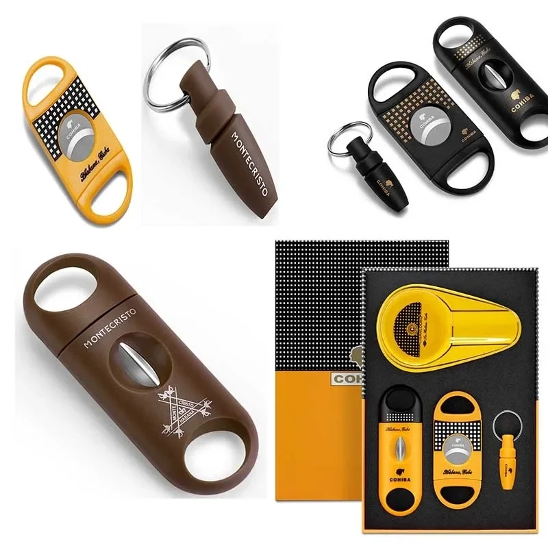 & Portable Stainless Steel  Cigar scissor three tools Portable cigar knife sharp cigar cutter Round hole punch Cigar pliers
