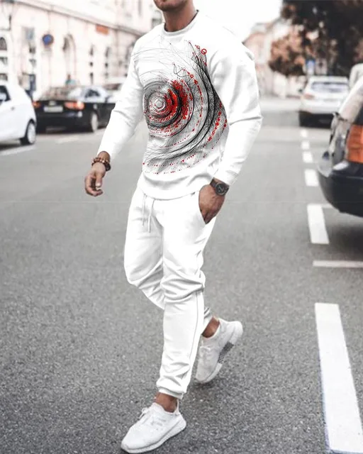 Sportswear Sumer Men's Set Solid Color Tracksuit Sports Suits Male Sweatsuit Long Sleeves T shirt +Pants Printing 2 pc sets 9