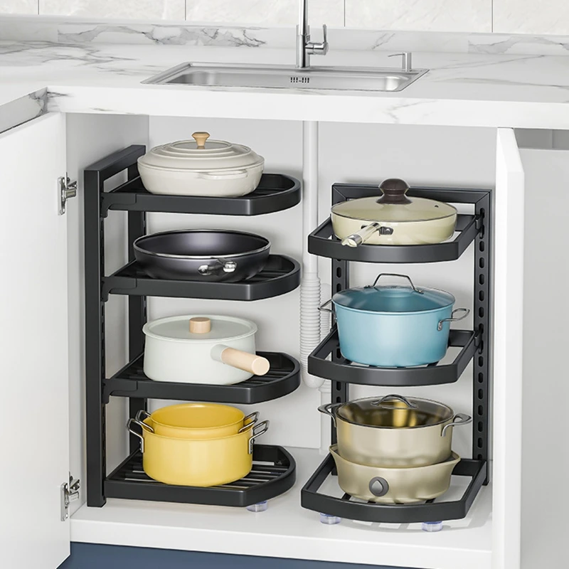 Kitchen Pot Rack Organizer Under The Sink Pot Storage Shelf Cookware