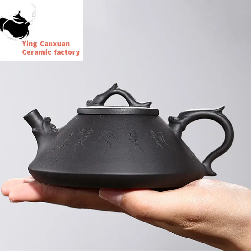 

Yixing Authentic Tea Pots Purple Clay Stone Scoop Teapot Kettle Raw Ore Black Mud Handmade Teaware Chinese Tea Ceremony 180ml