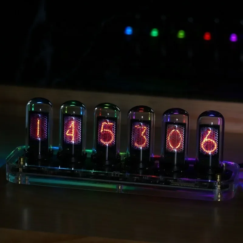 RGB Glow Nixie Tube Clock Silent IPS Table Clock Display Pictures Digital Desk Clocks Desktop Room Design Office Desk Decoration