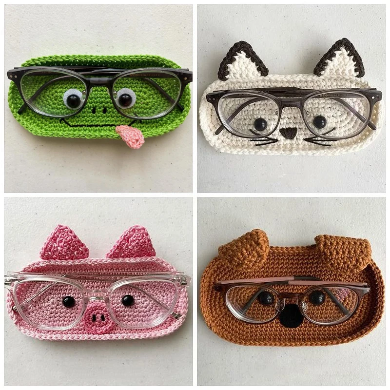 1PC Handmade Crochet Animal Series Eyeglasses Storage Box Woolen Knitting Eyeglasses Storage Tray Holiday Gift Material Kit