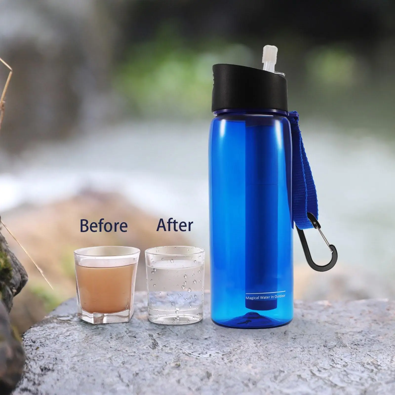 Filtered Water Bottle BPA Free Emergency Water Purifier Bottles With  4-Stage Filtration Straw For Travel Camping Backpacking - AliExpress