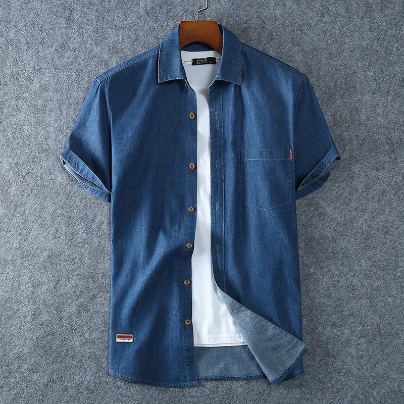 New Arrival Fashion 100% Cotton Denim Short Sleeve Men Summer Casual Thin Single Breasted Casual Shirts Plus Size XL-6XL 7XL 8XL 2