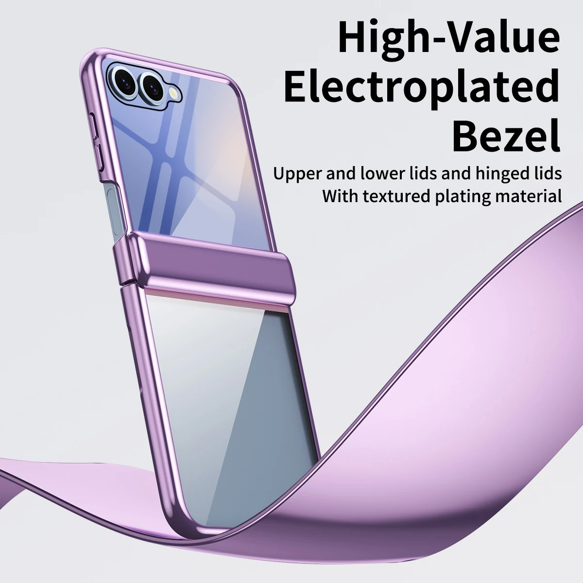 Premium High Clear Plating Shockproof Flip Phone Case with Hinged Glass Film Protection
