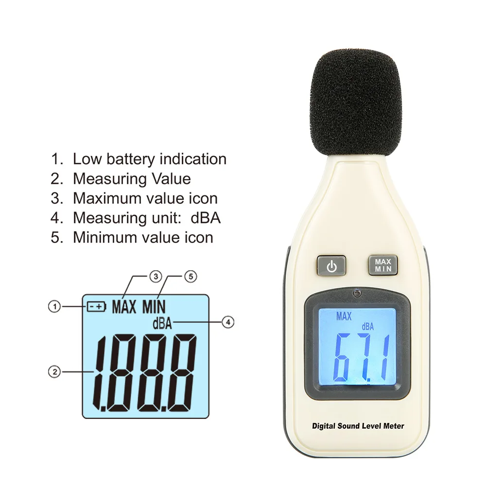 

Digital Sound Level Meters Decibel Logger Tester GM1351 30-130dB Mini Hand-held LCD Noise Audio Detector Analyzer Tools