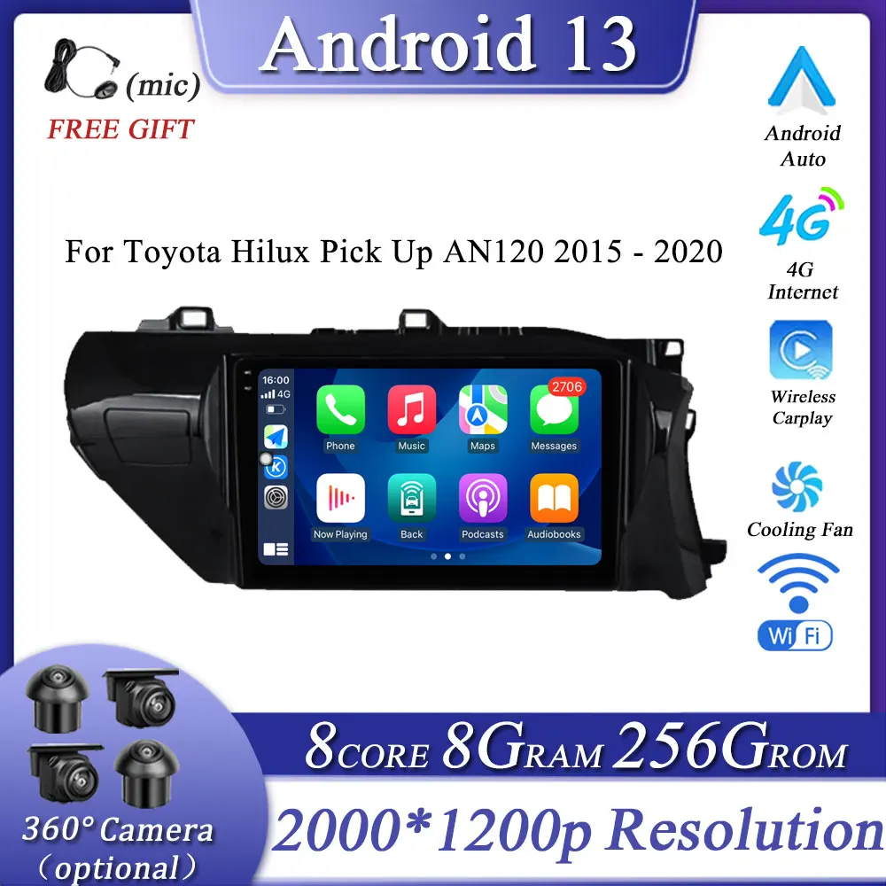 

Android13 для Toyota Hilux Pick Up AN120 2015-2020, мультимедийный навигатор, автомобильный видеоплеер, стерео, GPS, правый руль