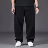 Jean grande taille pour hommes avec ceinture élastique, pantalon en Denim, Tube droit, respirant, ample, vêtements de rue, pantalons décontractés 5