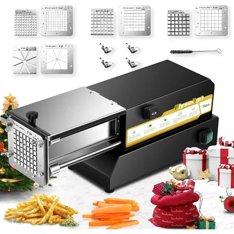 Christmas.French Fry Cutter Electric Potato Cutter Stainless Steel Professional With 4 Blades For Commercial & Cucumbers