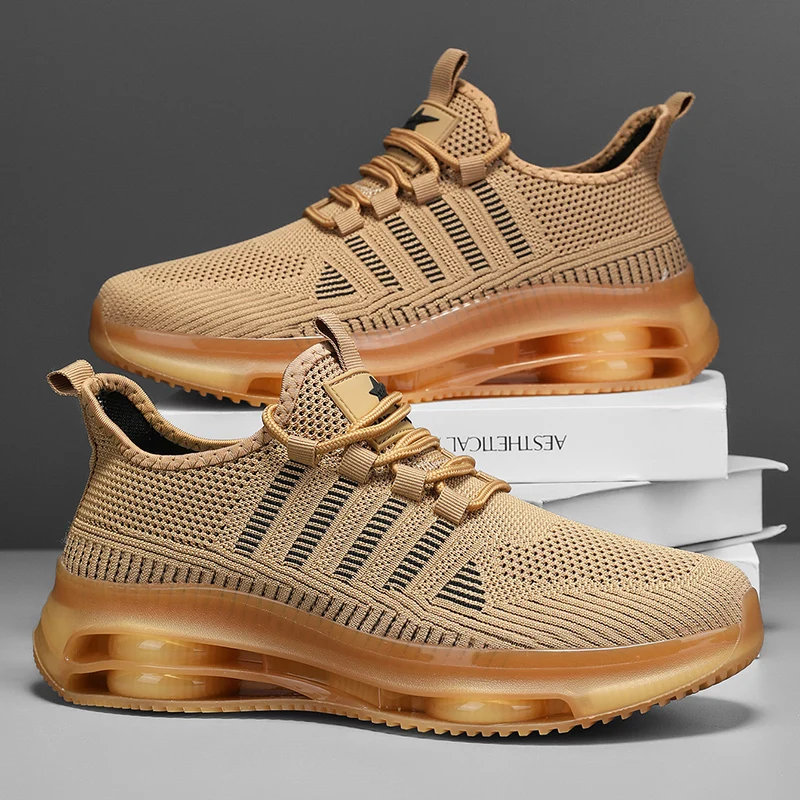 Men's Breathable Knitted Sports and Casual Sneakers - Lightweight Running Shoes with Pvc Cushioning, Lace Closure and Texture Grip, Bring All Day Plaid, Daily Sports Shoes | Fashionable Crossover Shoes | Comfortable Fit