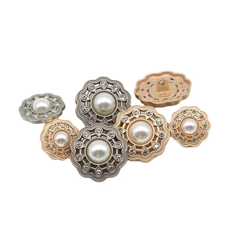 여성용 할로우 펄 다이아몬드 금속 단추, 코트 니트 가디건, 꽃 장식 바느질 단추, 10 개