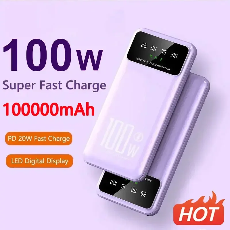 

100000mAh 100W Super Fast Charging Power Bank Portable Charger Battery Pack Powerbank for iPhone Huawei Samsung New