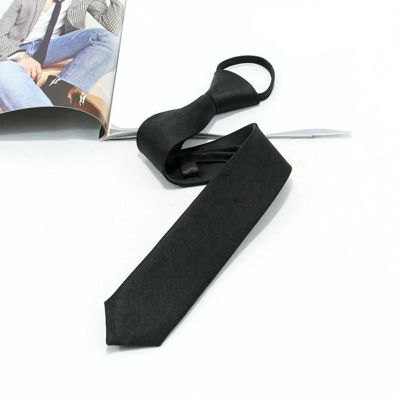 Neck Tie 5cm Pre-tied Neck Tie Mens Skinny Zipper Ties Solid Color Slim Narrow Bridegroom Party Dress Necktie Student Girl