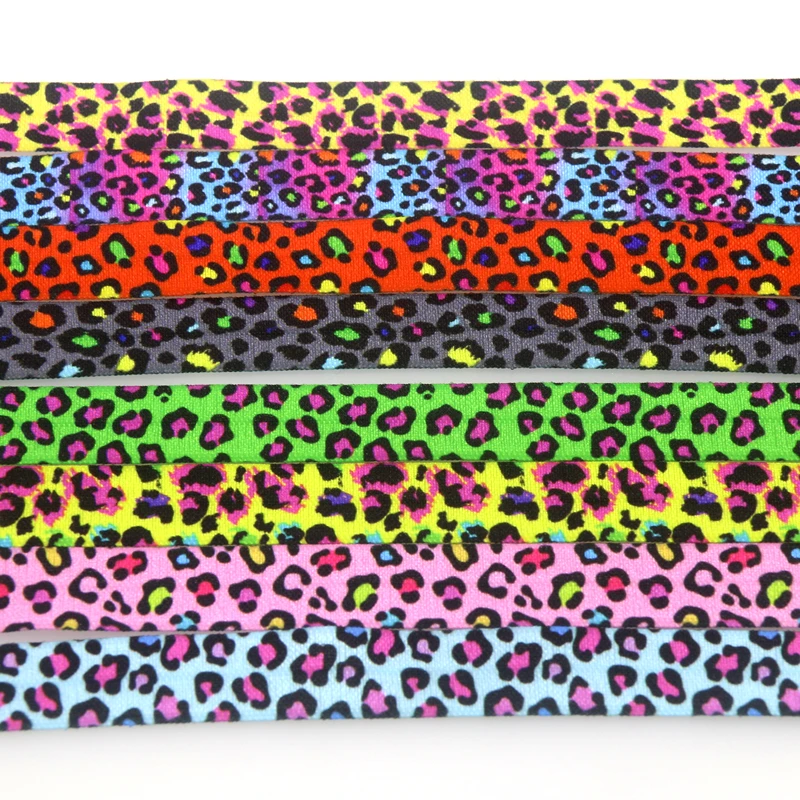 

DHK 5/8'' 50yards Leopard Printed Fold Elastic FOE Stretch Ribbon Hairbow Headwear Accessories Craft DIY Sewing D1973