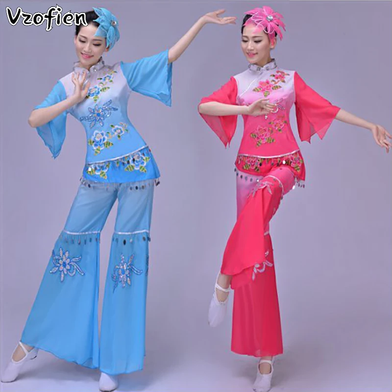 Oriental de baile de abanico con paraguas nacional para mujer, traje baile tradicional chino de Yangko, elegante y antiguo, ropa Hanfu| | - AliExpress