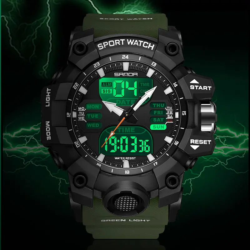 SANDA Dual Display Men Watches Waterproof Sports Watch Military Man Alarm Stopwatch Quartz Wristwatch Male LED Digital Clock6126 3