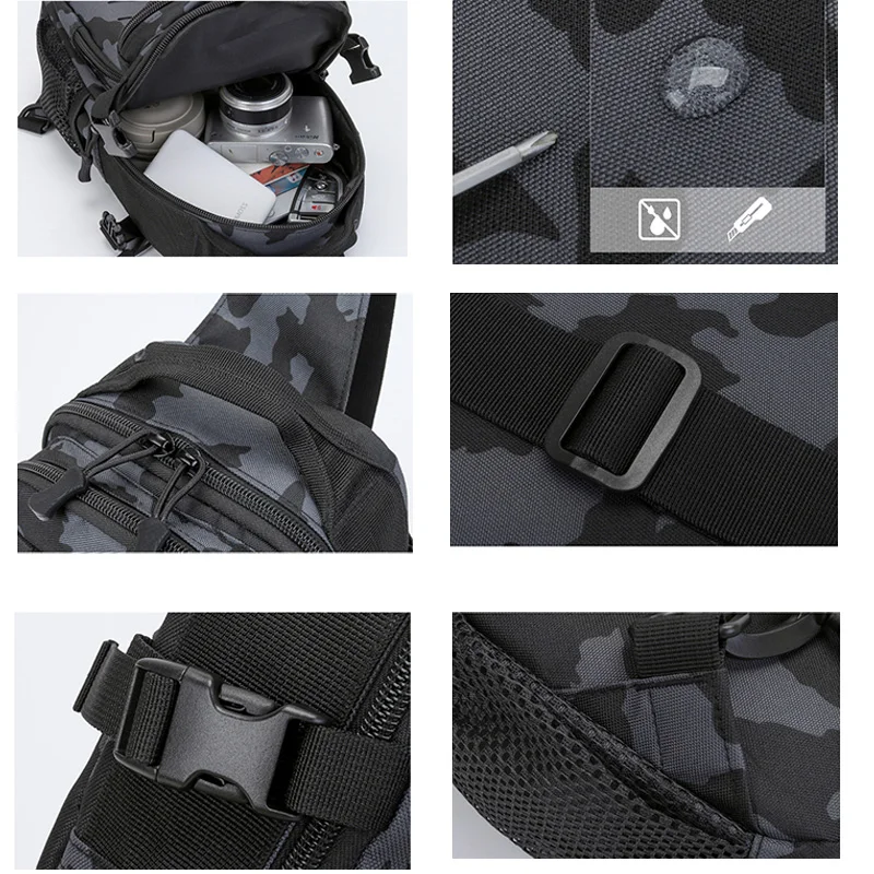 Tactical Sling Shoulder Bags Waterproof Night Reflective Strip Pack EDC New Molle Chest Bag 10L Capacity Wear-resisting black 4