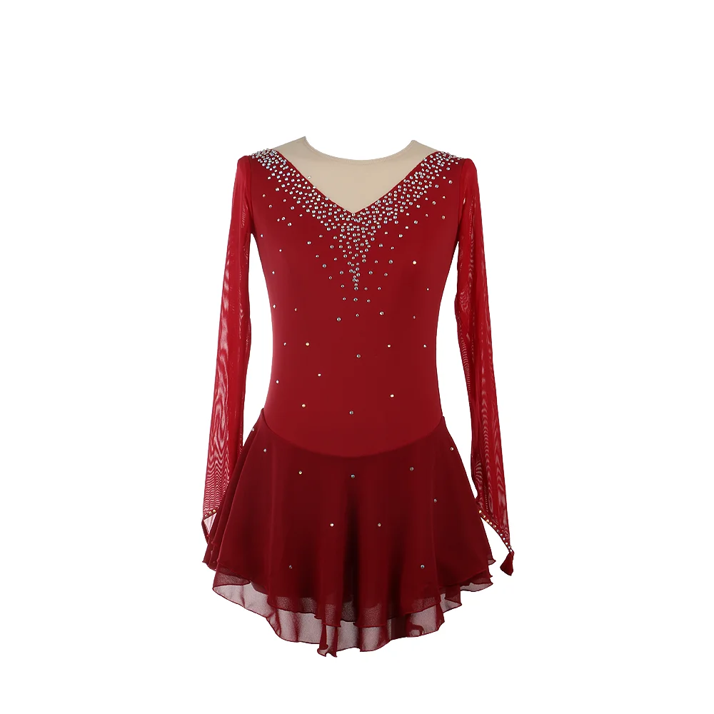Zagitova Figure Skating Performance Dress Women Girls Ice Skating Skirt Long Sleeve Mint Color Mesh Skirt Competition
